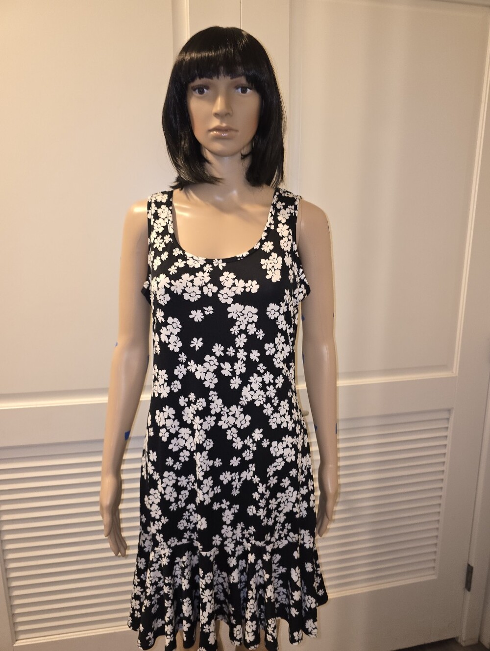 Black and White Floral Ruffle Tank Dress🖤